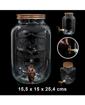 B. VIDRIO CON TAPA Y GRIFO DORADO(15,5X15,5X25,4)/