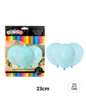 GLOBOS LISOS PASTEL CELESTE R9 SET25U /100