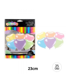 GLOBOS LISOS CORAZON MIX COLOR PASTEL R9 ST25U/100