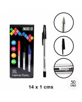 LÁPIZ PASTA CLEAR NEGRO 50UN