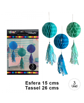 SET 3UN DECO ROUND BOY CON TASSEL IRIDESCENTE /200