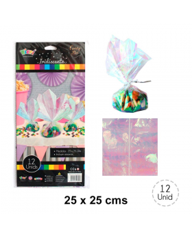 ST 12UN ENVOLTORIO CANDY BAR IRIDESCENTE 25X25CM