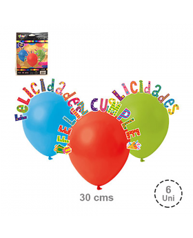 GLOBOS LISOS FELICIDADES 6UN/100