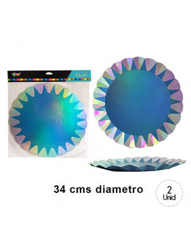 BANDEJA REDONDA CELESTE IRIDISCENTE SET2U /100