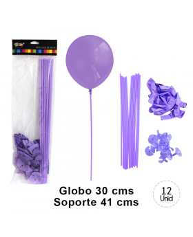 GLOBO CON VARILLA COLOR LILA PASTEL SET12U /200