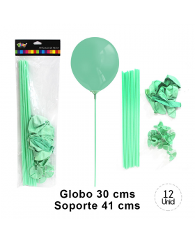 GLOBO CON VARILLA COLOR TURQUESA PASTEL SET12U/200