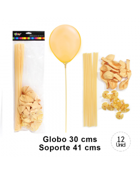 GLOBO CON VARILLA COLOR MELON PASTEL SET12U /200
