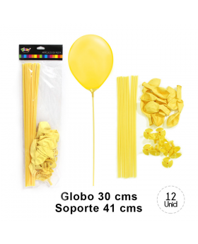 GLOBO CON VARILLA COLOR AMARILLO PASTEL SET12U/200