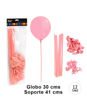 GLOBO CON VARILLA COLOR SANDIA PASTEL SET12U