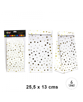 BOLSA PAPEL POLKA BLANCO 25.5x13CM SET6U /120