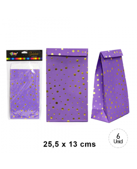 BOLSA PAPEL POLKA LILA 25.5x13CM SET6U /120