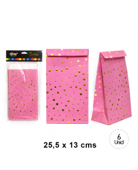 BOLSA PAPEL POLKA ROSA 25.5x13CM SET6U /120