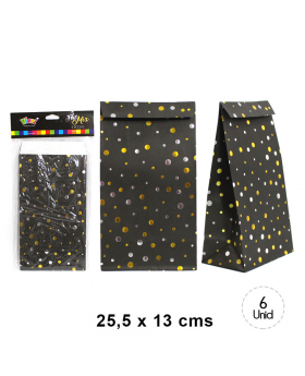 BOLSA PAPEL POLKA NEGRO 25.5x13CM SET6U /120