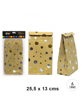 BOLSA PAPEL POLKA KRAFT 25.5x13CM SET6U /120