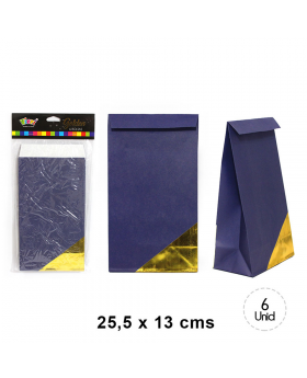 BOLSA PAPEL AZULGOLD IRIDISC. 25.5x13CM SET6U /120