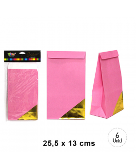 BOLSA PAPEL ROSAGOLD IRIDISC. 25.5x13CM SET6U /120