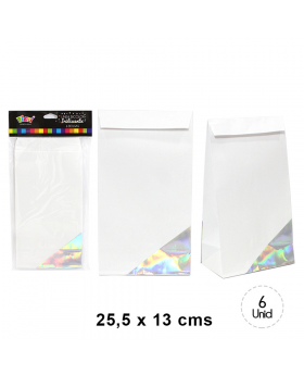 BOLSA PAPEL BLANCO IRIDISC. 25.5x13CM SET6U /120