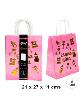 BOLSA PAPEL BABYSHOWER NIÑA 21x11X27CM SET6U /60