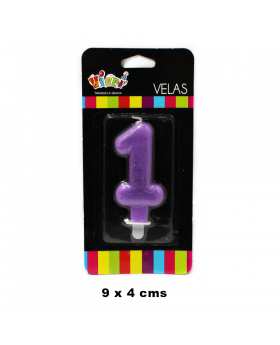 VELA GLITTER NUMERO 1 9CM /288
