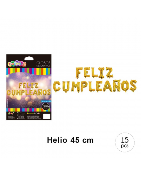 GLOBO HELIO LETRAS CUMPLE GOLDEN 45CM KIT15P /288