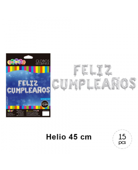 GLOBO HELIO LETRAS CUMPLE SILVER 45CM KIT15P /288