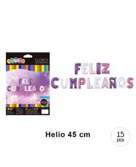 KIT GLOBOS HELIO LETRAS FELIZ CUMPLEAÑOS LILA/240