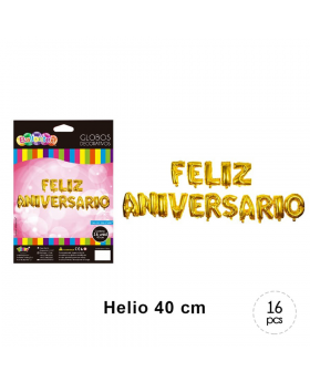 GLOBO HELIO LETRAS ANIV GOLDEN 40CM KIT16P /240