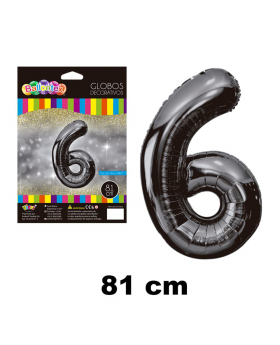 GLOBO HELIO NUMERO 6 NEGRO 81CM /600