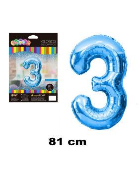 GLOBO HELIO NUMERO 3 CELESTE 81CM /600