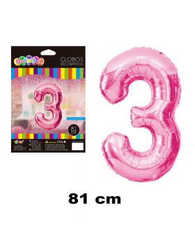 GLOBO HELIO NUMERO 3 ROSADO 81CM /600