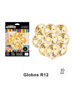 GLOBOS DECORATIVOS METALICO GOLDEN SET10U /200