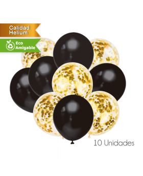 GLOBOS DECORATIVOS METALICO BLACK GOLD SET10U /200