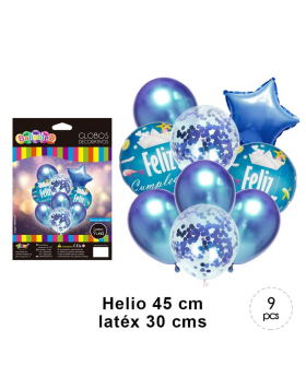 GLOBOS BOUQUET CUMPLEAÑOS BOY KIT9P /200