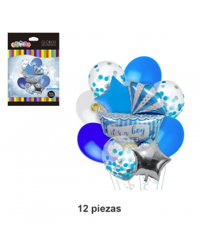 GLOBOS BOUQUET COCHE BOY KIT12P /240