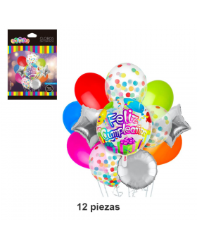 GLOBOS BOUQUET CUMPLEAÑOS KIT12P /240