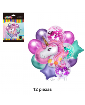 GLOBOS BOUQUET UNICORNIO KIT12P