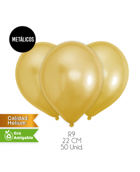 GLOBOS LISOS METALICOS R9 22CM GOLD SET50U /100