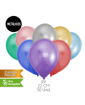 GLOBOS LISOS METALICOS R9 22CM COLORES SET50U /100