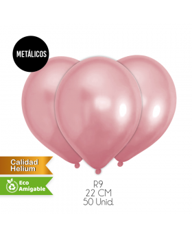 GLOBOS LISOS METALICOS R9 22CM ROSE SET50U /100