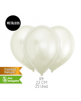 GLOBOS LISOS METALICOS R9 22CM BLANCO SET25U /200