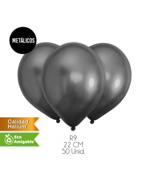 GLOBOS LISOS METALICOS R9 22CM NEGRO SET50U /100