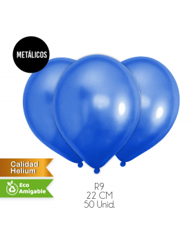 GLOBOS LISOS METALICOS R9 22CM AZUL SET50U /100