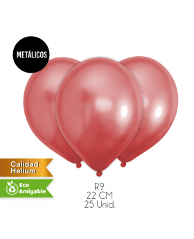 GLOBOS LISOS METALICOS R9 22CM ROJO SET25U /200