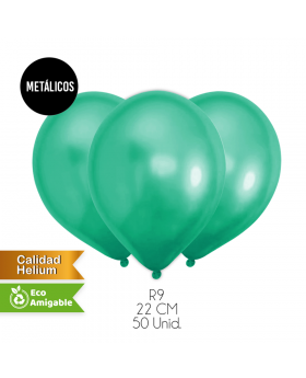 GLOBOS LISOS METALICOS R9 22CM VERDE SET50U /100