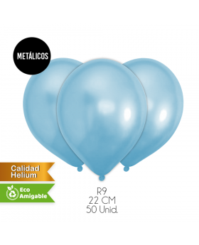 GLOBOS LISOS METALICOS R9 22CM CELESTE SET50U /100