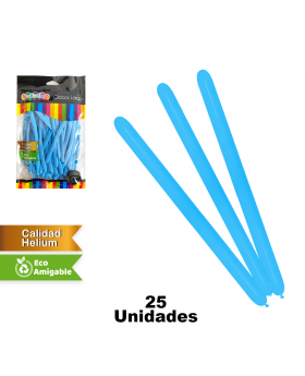 GLOBOS LISOS LARGO CELESTE SET25U /200
