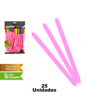 GLOBOS LISOS LARGO ROSADO SET25U /200