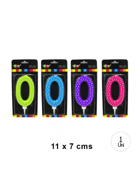 VELA CUMPLEAÑOS PUNTOS NUMERO 0 11CM /144