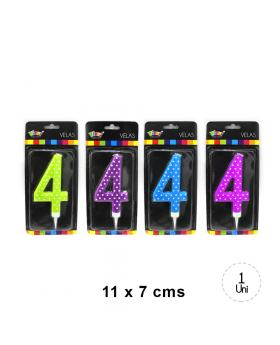 VELA CUMPLEAÑOS PUNTOS NUMERO 4 11CM /144