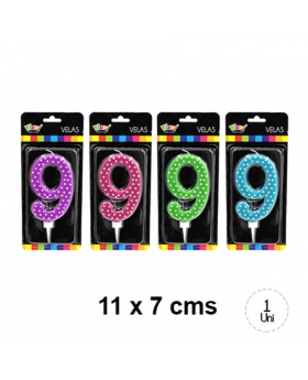 VELA CUMPLEAÑOS PUNTOS NUMERO 9 11CM /144